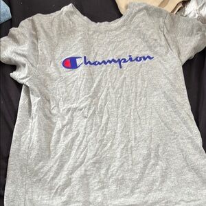 Champion Heather Gray Tee with Blue and Red Logo